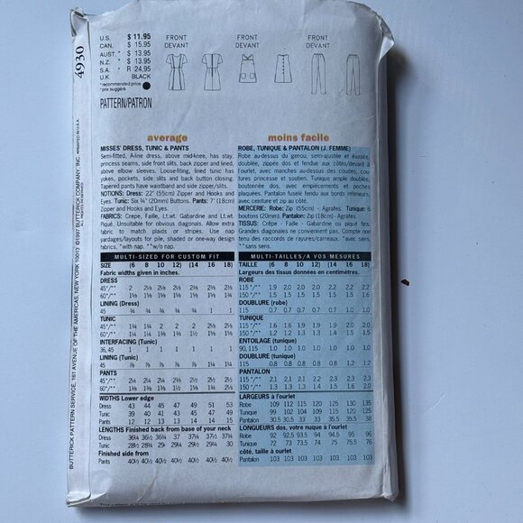 Butterick 4930 Donna Ricco Dress, Tunic & Pants - Picture 2 of 2